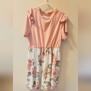 Floral print hem, ruffle trim dress